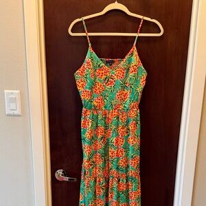 Skies Are Blue Green Pineapple Print Maxi Dress with Orange Accents